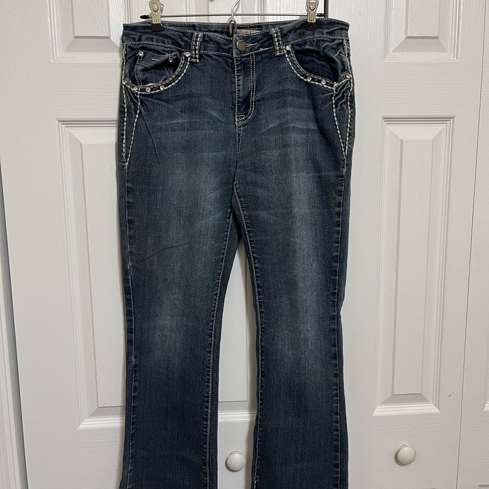 Earl Jeans Dark Blue Flare Jeans with Contrast Stitching